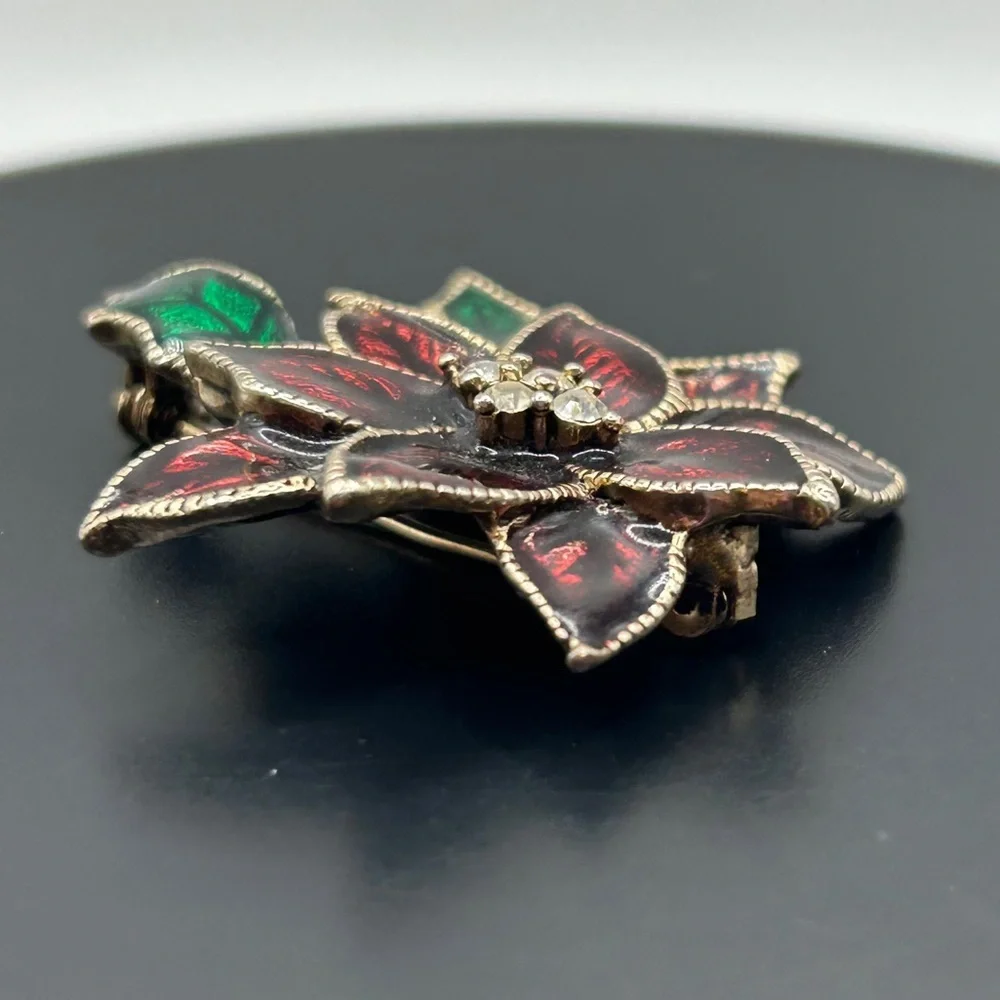 Classic Red and Green Poinsettia Brooch